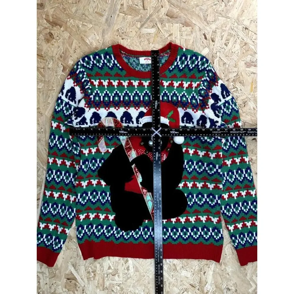Holiday Time Ugly Christmas Sweater Mens Large Gorilla Santa Hat Candy Cane Knit